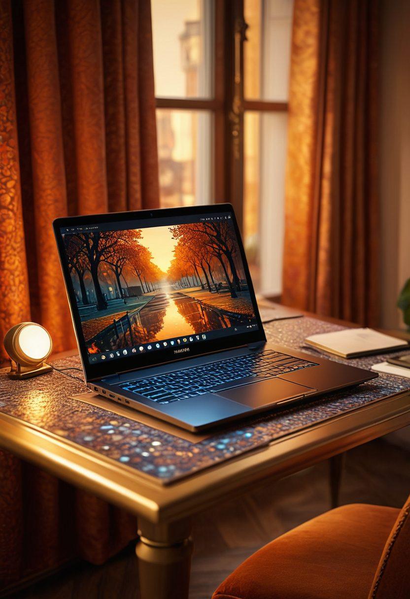 A sleek, sophisticated laptop screen displaying a mosaic of alluring, sophisticated websites, each with elegant designs. The scene includes dim, ambient lighting and a plush, luxurious setting, enhancing the mature and erotic allure. super-realistic. vibrant colors. warm tones.